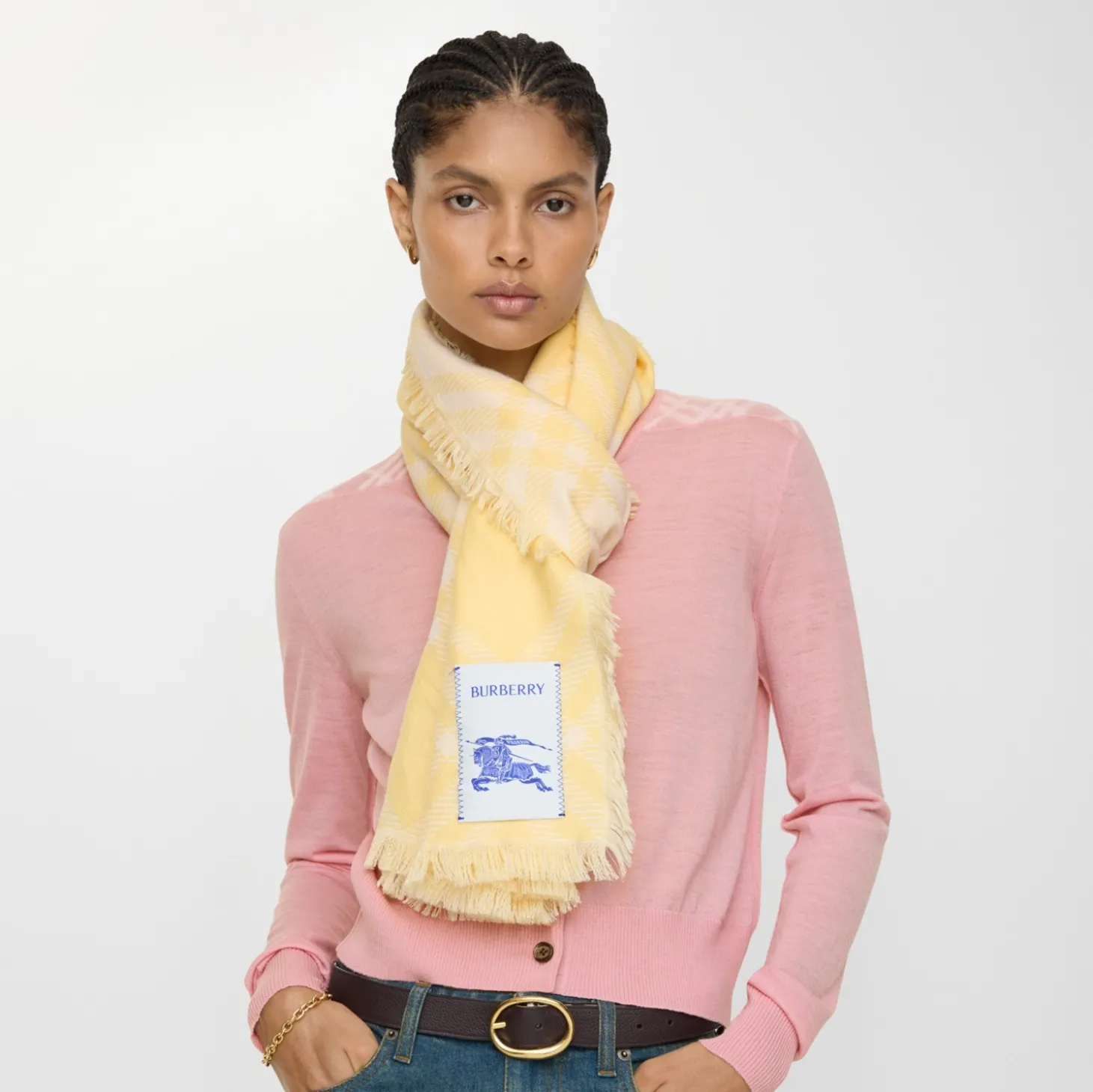 Wide Check Wool Silk Scarf