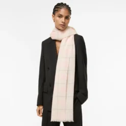 Wide Embellished Check Wool Silk Blend Scarf