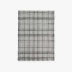 Wide Embellished Check Wool Silk Blend Scarf