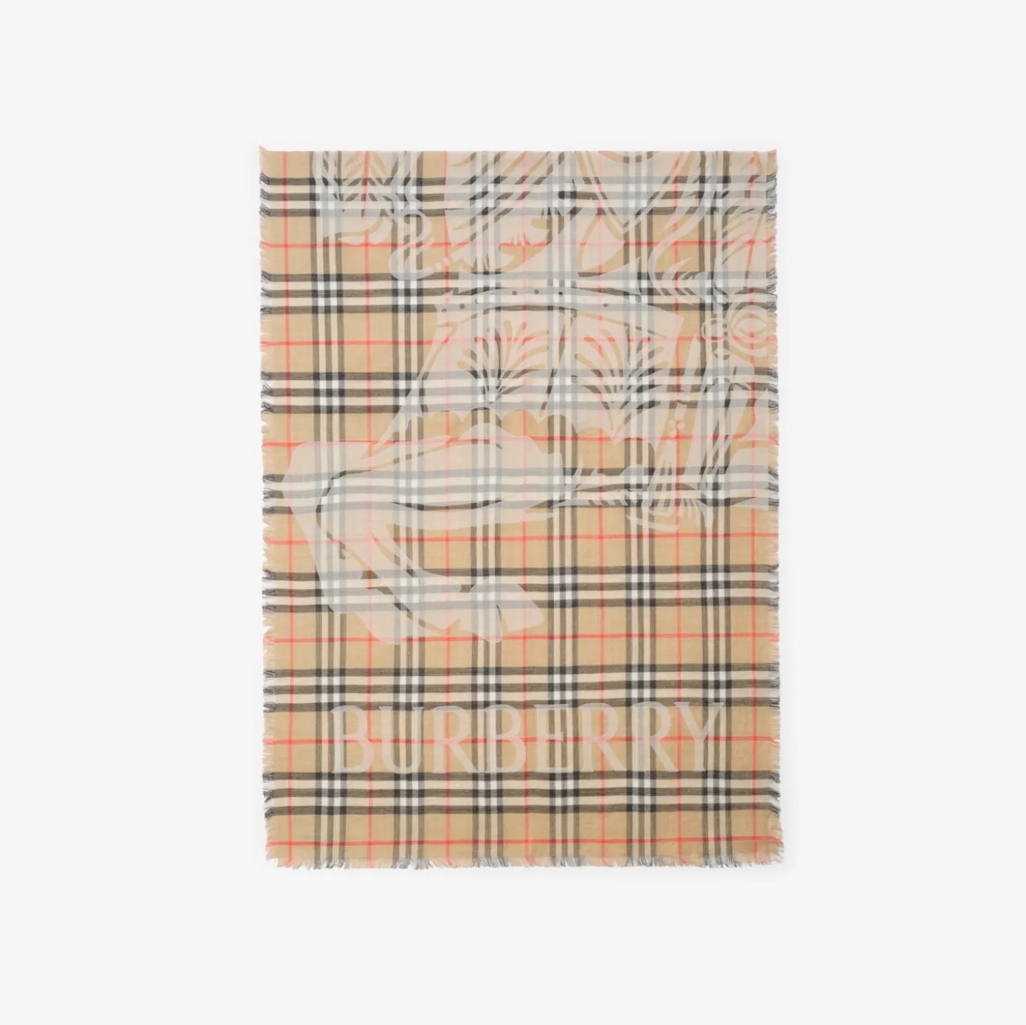 Wide Knight Check Wool Silk Scarf