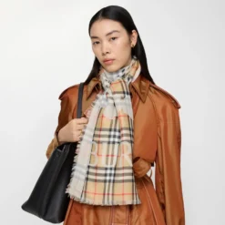 Wide Knight Check Wool Silk Scarf