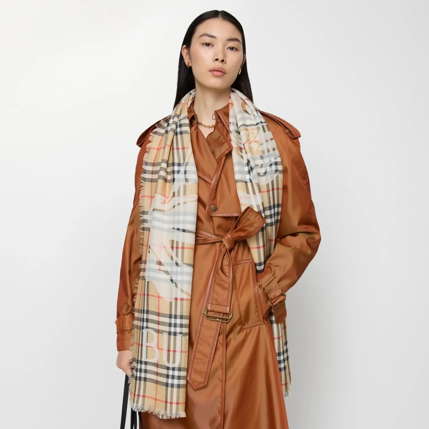 Wide Knight Check Wool Silk Scarf