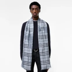 Wide Knight Check Wool Silk Scarf