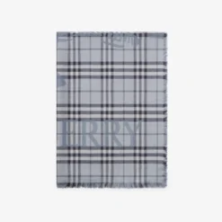 Wide Knight Check Wool Silk Scarf