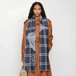 Wide Knight Check Wool Silk Scarf