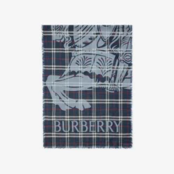 Wide Knight Check Wool Silk Scarf
