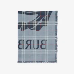 Wide Knight Check Wool Silk Scarf