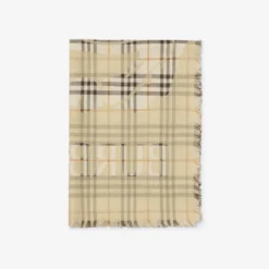 Wide Knight Check Wool Silk Scarf