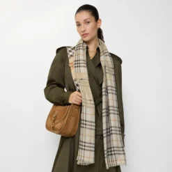 Wide Knight Check Wool Silk Scarf