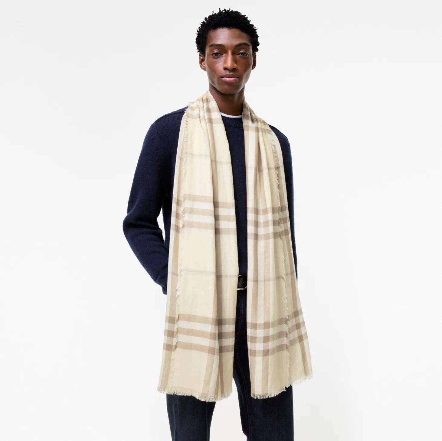 Wide Reversible Check Wool Silk Scarf