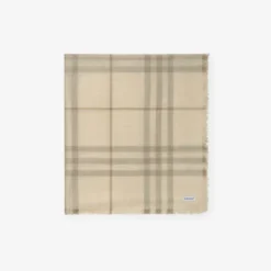 Wide Reversible Check Wool Silk Scarf
