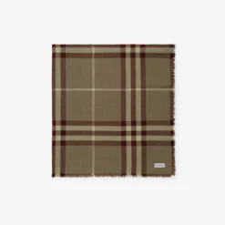 Wide Reversible Check Wool Silk Scarf