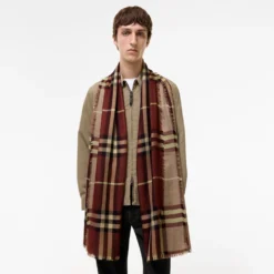 Wide Reversible Check Wool Silk Scarf