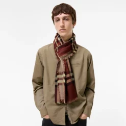 Wide Reversible Check Wool Silk Scarf