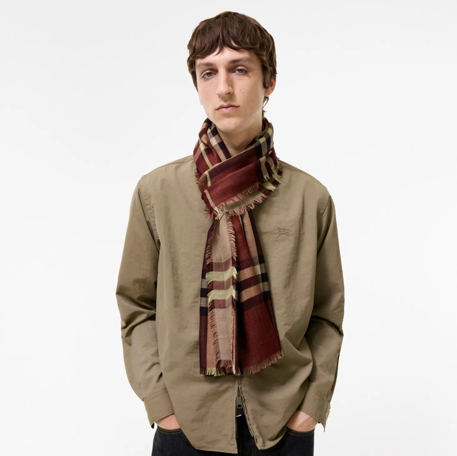 Wide Reversible Check Wool Silk Scarf