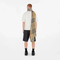 Wide Reversible Check Wool Silk Scarf