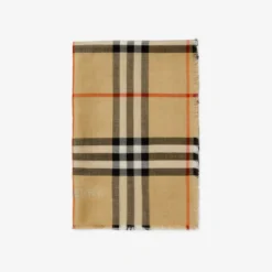Wide Reversible Check Wool Silk Scarf